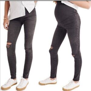 Madewell Over The Belly Maternity Jeans 28 Black Wash Pull-on Distressed Pocket